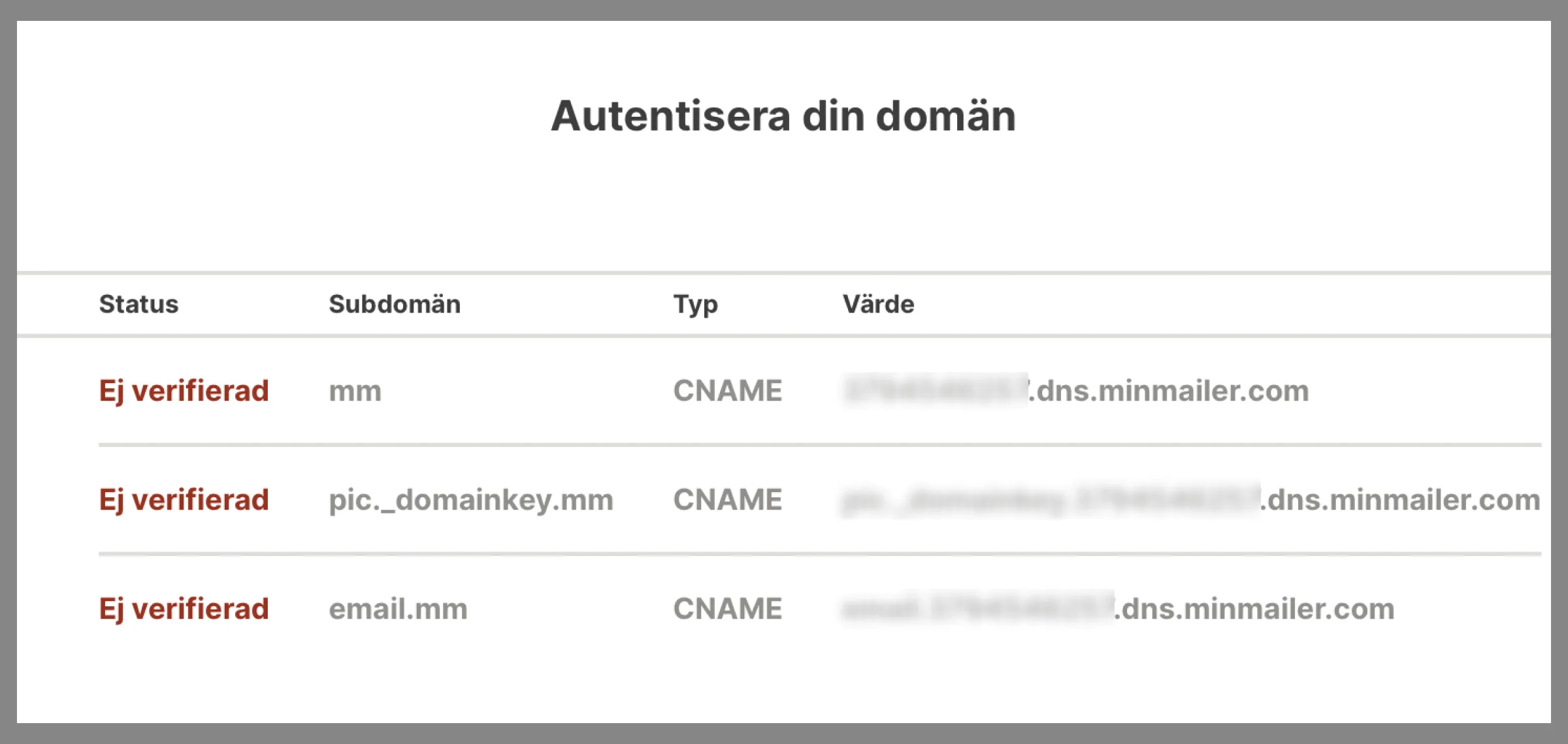 Dina DNS inställningar på Minutemailer