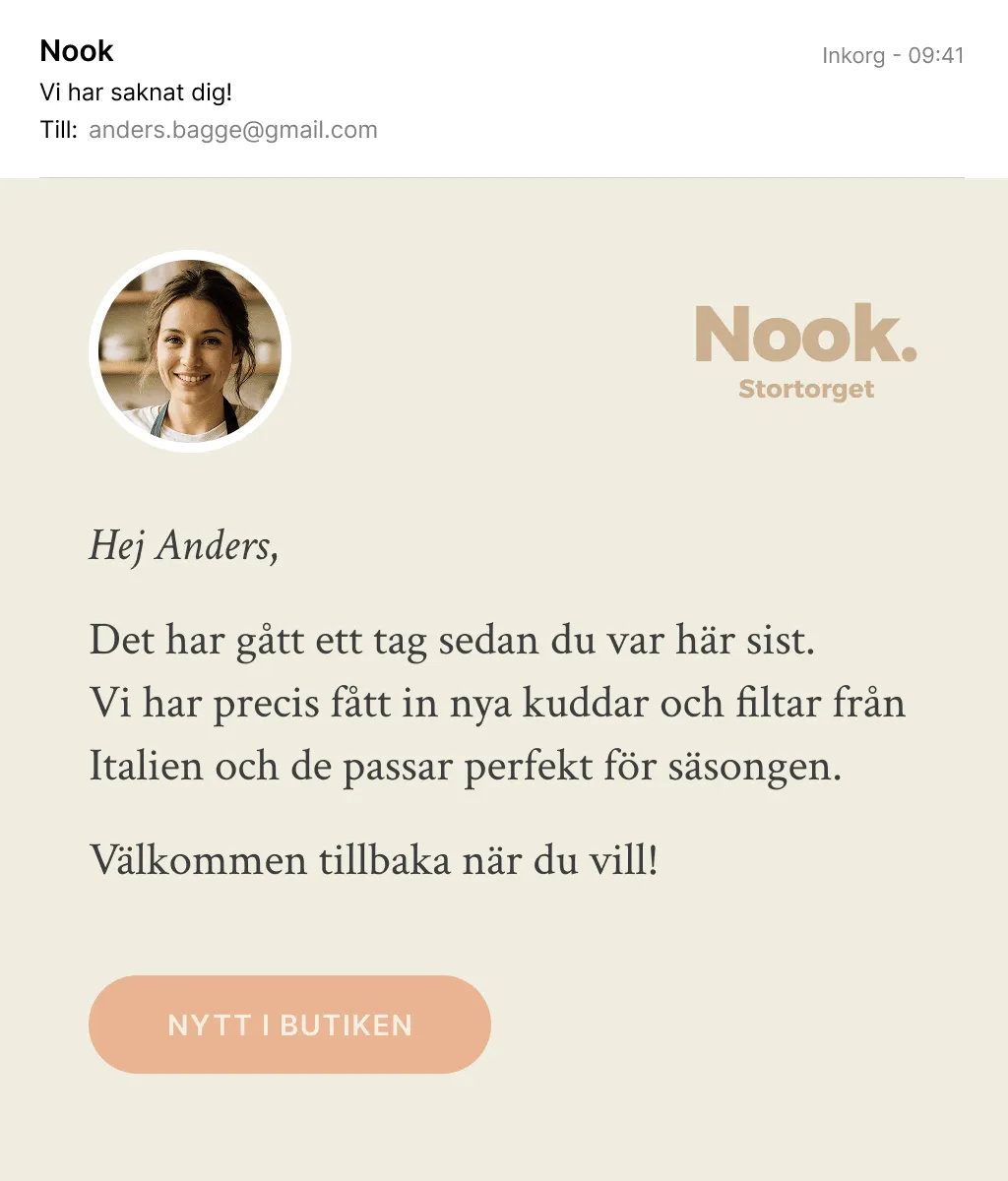 Exempel på ett mejl skapat i Minutemailer