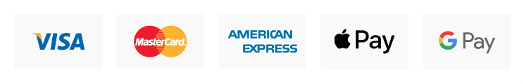 We accept Visa, Mastercard, American Express, Apple Pay, Google Pay and many more payment methods.